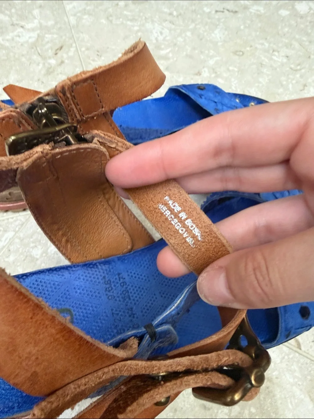 A.S.98 Blue Gladiator Strappy Ankle Buckle Zippered Wedge Sandals Studs Sz 40